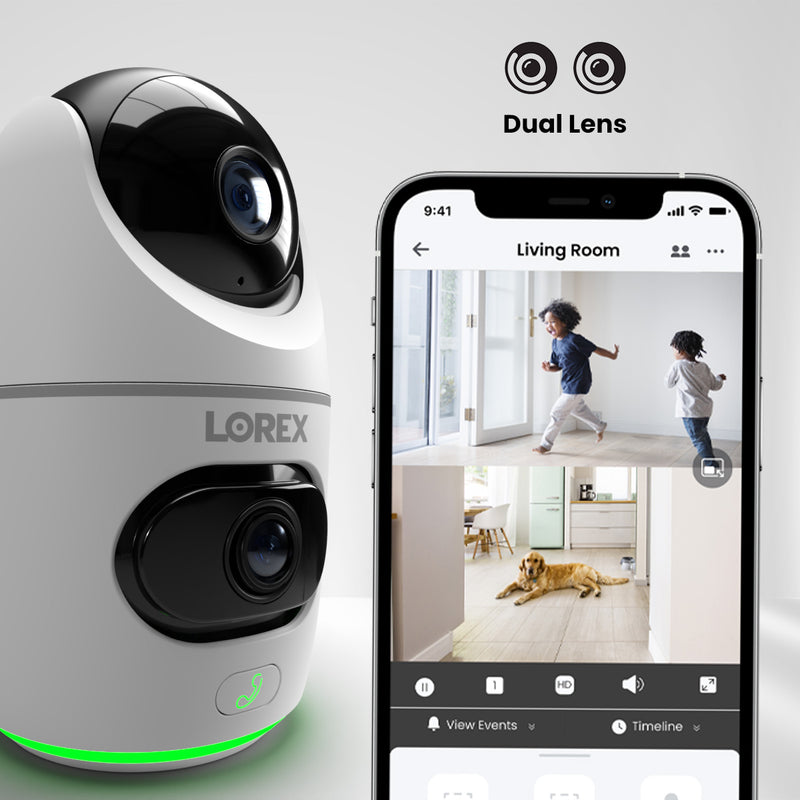 Lorex 2K Dual Lens Indoor Pan-Tilt Wi-Fi Security Camera (32GB, Cloud-Enabled)