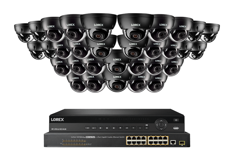 Lorex Pro  Series 4K 32 Camera Capable 8TB Wired NVR System with 8MP (4K) A10 IP Dome Cameras - Black 32