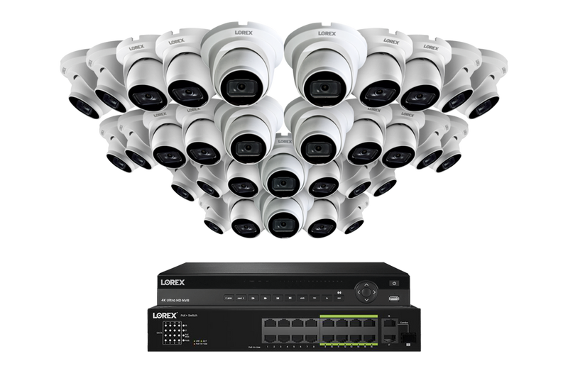 Lorex Fusion (4K 32-Camera Capable) 8TB NVR System with Bullet Cameras featuring Listen-In Audio - White 32