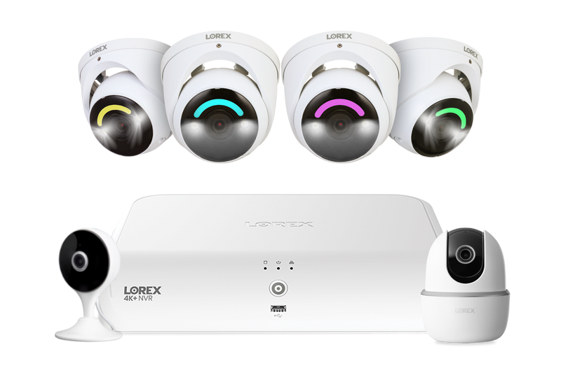 Lorex Fusion 4K 16 Camera Capable (8 Wired + 8 Fusion Wi-Fi) 2TB NVR System with Four H16 IP Dome Cameras, One 2K Pan-Tilt Camera, and One 2K Indoor Wi-Fi Camera