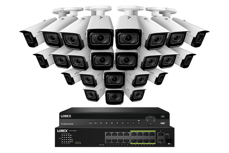 Lorex 4K (32 Camera Capable) 8TB Wired NVR System with Nocturnal 3 24 White Smart IP Bullet Cameras Featuring Motorized Varifocal Lens and 30FPS Recording