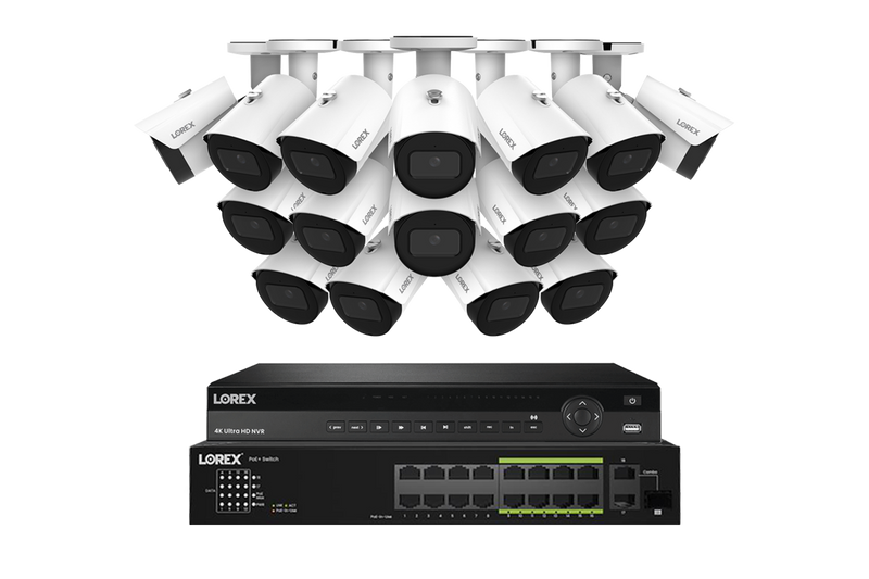 Lorex NVR with A20 (Aurora Series) IP Bullet Cameras - 4K 32-Channel 8TB Wired System - White 16