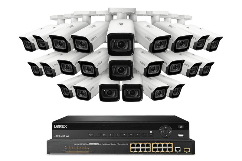 Lorex 4K (32 Camera Capable) 8TB Wired NVR System with Nocturnal 4 Smart IP Bullet Cameras Featuring Motorized Varifocal Lens, Vandal Resistant and 30FPS Recording