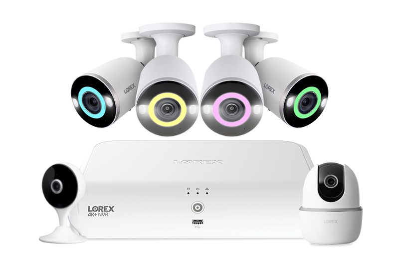 Lorex Fusion 4K 16 Camera Capable (8 Wired + 8 Fusion Wi-Fi) 2TB NVR System with Four H16 IP Bullet Cameras, One 2K Pan-Tilt Camera, and One 2K Indoor Wi-Fi Camera