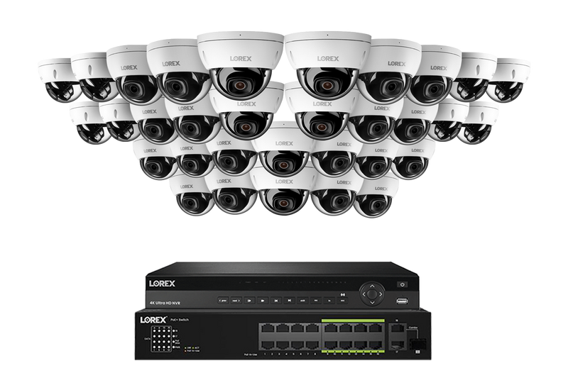 Lorex Pro Series 4K 32 Camera Capable 8TB Wired NVR System with 4MP (2K) A4 IP Dome Cameras - White 32