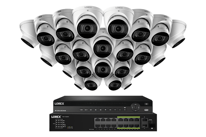 Lorex 4K (32 Camera Capable) 8TB Wired NVR System with Nocturnal 3 Smart IP Dome Cameras Featuring Motorized Varifocal Lens and 30FPS Recording