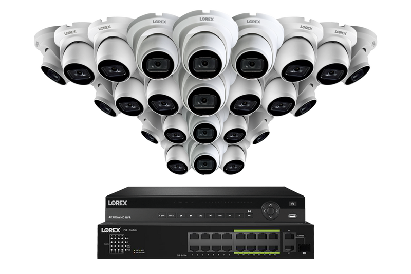 Lorex Fusion (4K 32-Camera Capable) 8TB NVR System with Bullet Cameras featuring Listen-In Audio - White 24