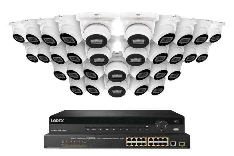 Lorex Pro Series 4K 32 Camera Capable 8TB Wired NVR System with 4MP (2K) A4 IP Turret Cameras - White 32