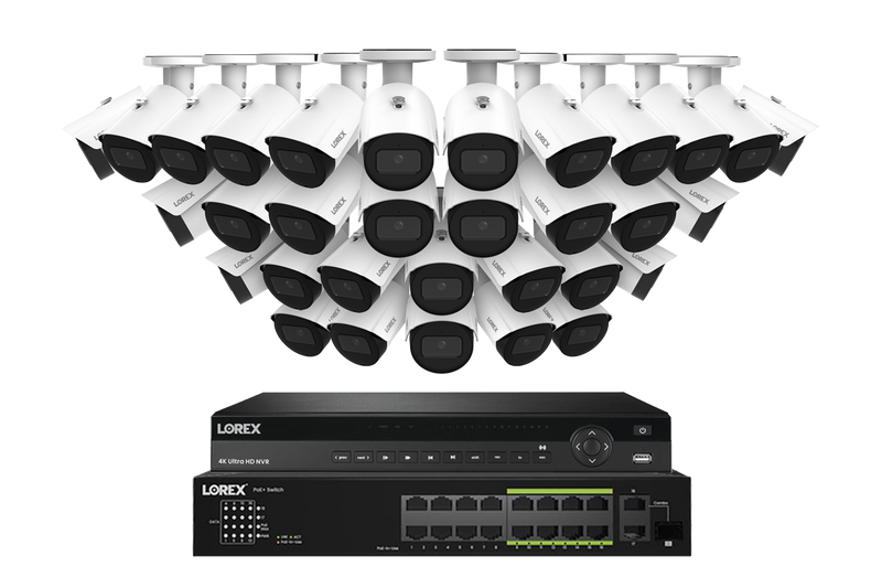 Lorex NVR with A20 (Aurora Series) IP Bullet Cameras - 4K 32-Channel 8TB Wired System - White 32