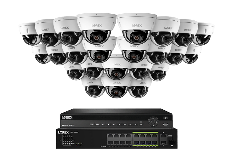 Lorex Pro Series 4K 32 Camera Capable 8TB Wired NVR System with 4MP (2K) A4 IP Dome Cameras - White 24