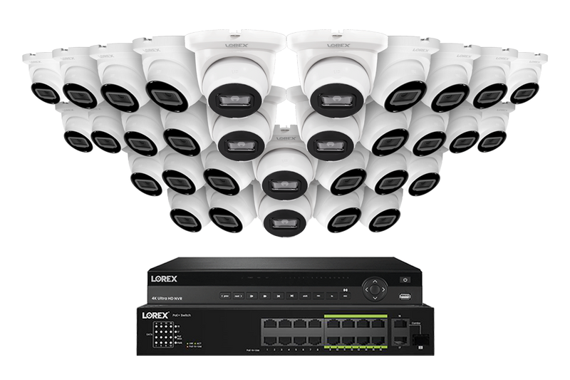 Lorex Pro Series 4K 32 Camera Capable 8TB Wired NVR System with 4MP (2K) A4 IP Turret Cameras - White 32