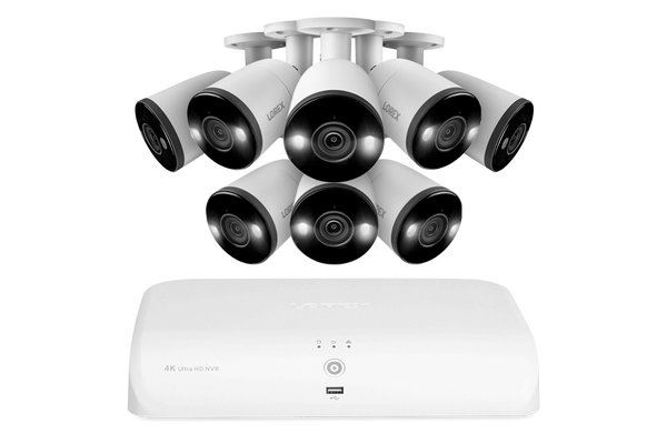 Lorex 4K 16 Camera Capable (8 Wired + 8 Fusion Wi-Fi ) 2TB Wired NVR System with Eight IP Smart Deterrence Bullet Cameras - Open Box