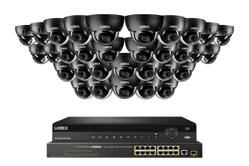 Lorex Pro Series 4K 32 Camera Capable 8TB Wired NVR System with 4MP (2K) A4 IP Dome Cameras - Black 32