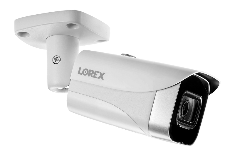 Lorex Fusion 4K (16 Camera Capable) 4TB Wired NVR System with 8 White IP Bullet Cameras, One 2K Wired Video Doorbell and One Sensor Kit