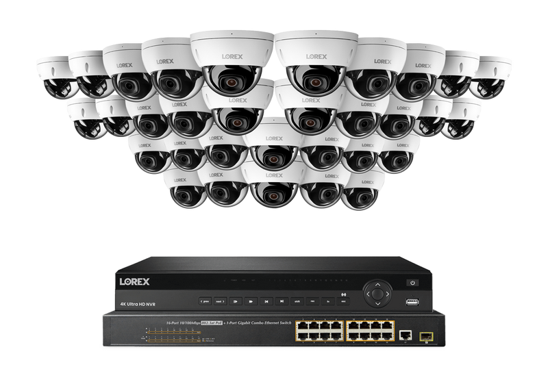 Lorex Pro Series 4K 32 Camera Capable 8TB Wired NVR System with 4MP (2K) A4 IP Dome Cameras - White 32