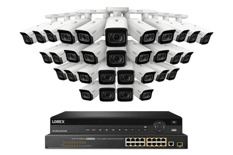 Lorex 4K (32 Camera Capable) 8TB Wired NVR System with Nocturnal 4 Smart IP Bullet Cameras Featuring Motorized Varifocal Lens, Vandal Resistant and 30FPS Recording