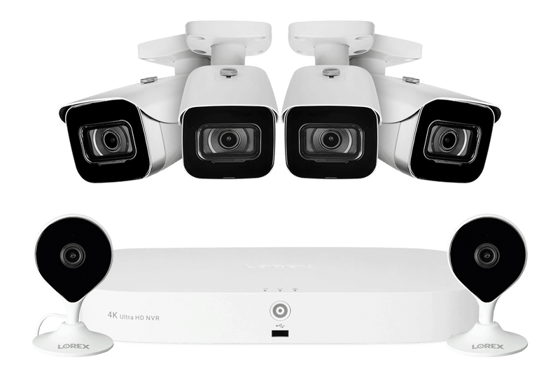8-Channel NVR Fusion System with Four 4K (8MP) IP Cameras and 2 Wi-Fi Indoor Cameras