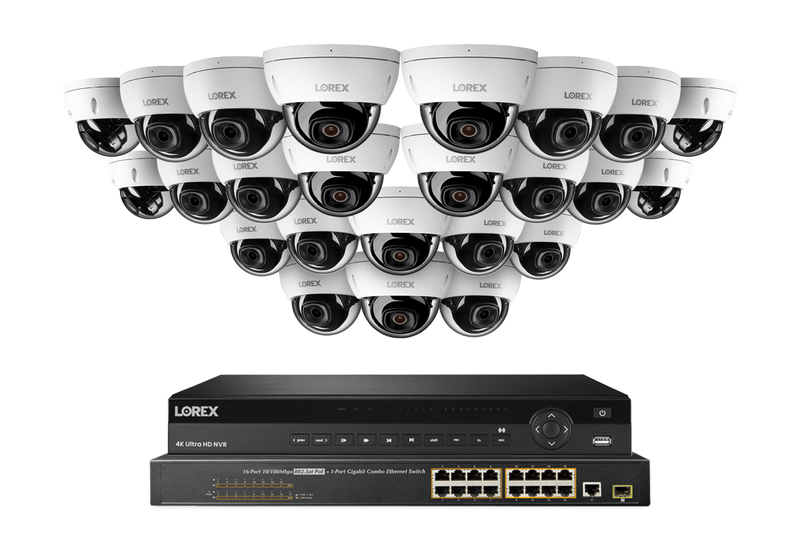 Lorex Pro Series 4K 32 Camera Capable 8TB Wired NVR System with 4MP (2K) A4 IP Dome Cameras - White 24