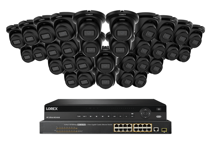 Lorex Pro Series 4K 32 Camera Capable 8TB Wired NVR System with 4MP (2K) A4 IP Turret Cameras - Black 32