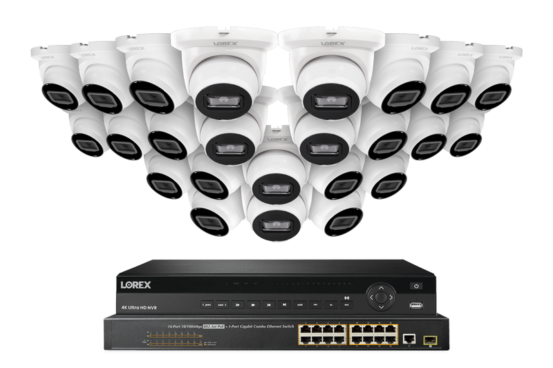 Lorex Pro Series 4K 32 Camera Capable 8TB Wired NVR System with 4MP (2K) A4 IP Turret Cameras - White 24