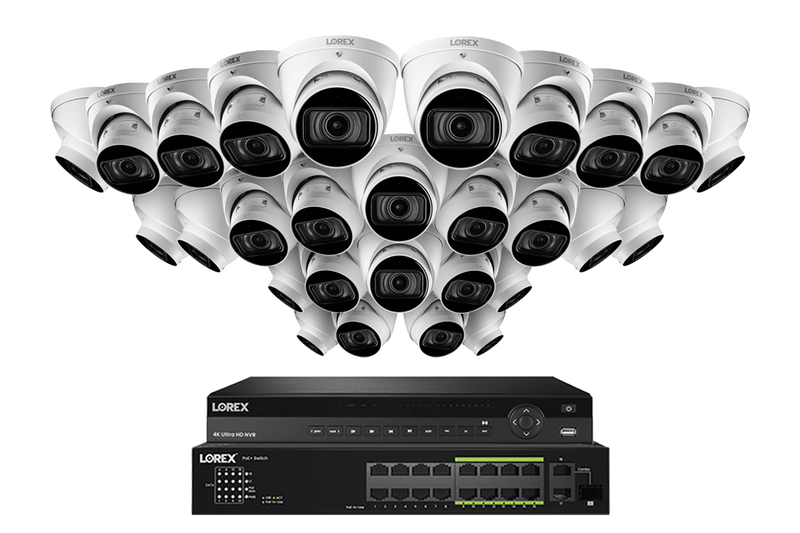 Lorex 4K (32 Camera Capable) 8TB Wired NVR System with Nocturnal 3 Smart IP Dome Cameras Featuring Motorized Varifocal Lens and 30FPS Recording